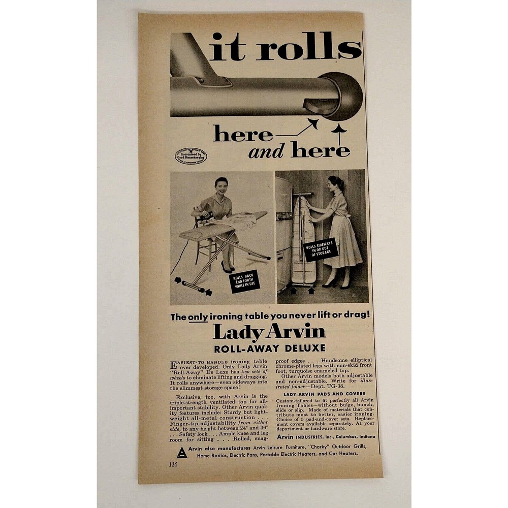 1958 Lady Arvin Roll-Away Ironing Board Vtg Print Ad Happy Housewife Laundry - Picture 2 of 8